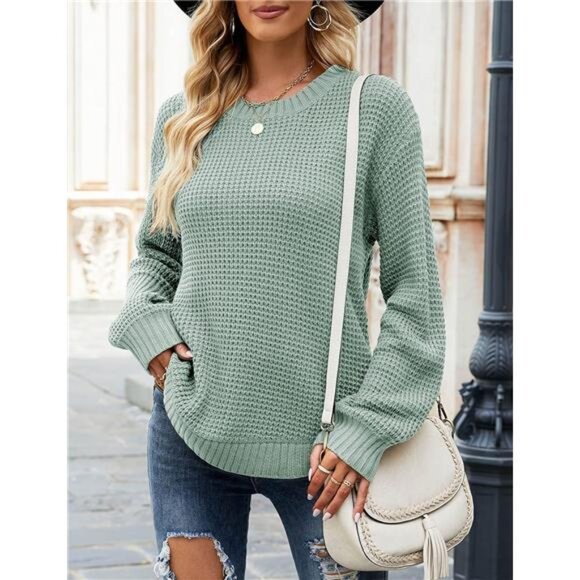 Knit Sweater – Lantern Sleeve Crewneck Pullover, Casual Fall Fashion - Picture 2 of 5